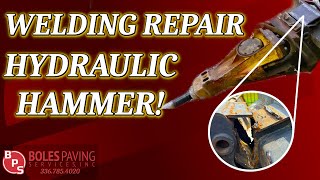 Welding Repair  Hydraulic Hammer  Skid Steer  Hobart Generator Welder  7018 DC Stick Welding FIX [upl. by Earlene908]