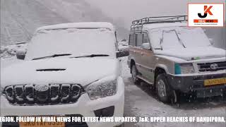 Snowfall continues in upper Bandipora including Gurez Tulail amp Kanzalwan blanketed in snow [upl. by Arikahs]