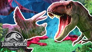 Dinosaur Battles TRex VS Triceratops VS Pteranodon  Jurassic World  Mattel Action [upl. by Eibber]