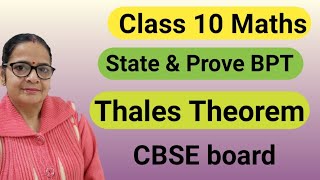 Class10 Maths State amp prove BPT Thales Theorem  How to prove Thales Theorem CBSE syllabus [upl. by Kutzenco]