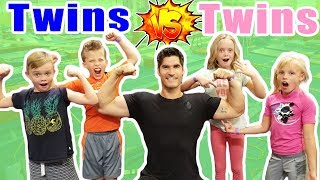 Twin Boys VS Twins Girls in Ninja Course Competition Ninja Kidz TV and Kids Fun TV Together [upl. by Kubetz]