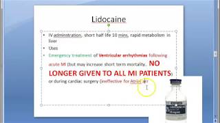 Pharmacology 592 b Lidocaine lignocaine Arrhythmia treatment Propranolol Adverse effects [upl. by Alled]