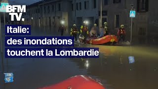 En Italie de fortes précipitations provoquent des inondations particulièrement en Lombardie [upl. by Kylstra947]