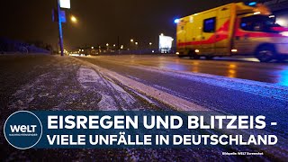 BLITZEIS Spiegelglatte Straßen  Stürze und Verkehrsunfälle halten Rettungskräfte in Atem [upl. by Janina]