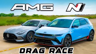 DRAG RACE Hyundai ioniq 5N vs AMG GT carwow [upl. by Eekram648]