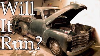 1949 Chevy 3100 Will it Run First start in 30 Years [upl. by Bucella434]