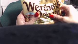 ASMR eating crunching chewing Werthers caramel apple candy whispered ASMR [upl. by Namor]