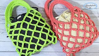 ⬆️👜 FÁCIL RÁPIDO y SIN COSTURAS ❗ Tutorial  DIY BOLSO RED de Trapillo en Ganchillo [upl. by Cosimo]