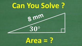 A right triangle has an angle of 30 degrees Find the area of the triangle if the hypotenuse is 8mm [upl. by Attiuqehs]