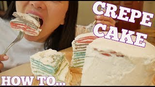 EASY RAINBOW CREPE CAKE RECIPE LETS EAT  SASVlogs [upl. by Onaicilef]