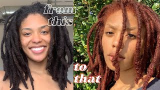 ✨HOW TO DYE LOCS FROM JET BLACK TO GINGER 🚫 BLEACH AT HOMESEMIFREEFORM LOCS thequalityname✨ [upl. by Joshuah]