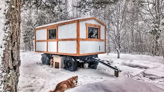 Blizzard Camping Survival in my Forest TrailerI had to all for help to get the car Back [upl. by Olmsted]