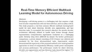 Real Time Memory Efficient Multitask Learning Model for Autonomous Driving [upl. by Dorene258]