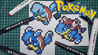 Comment dessiner carapuce et ces évolution facilement  tuto dessin pokémon pixel art [upl. by Attej823]