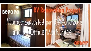 DIY RV Renovation How we converted our bunkhouse into an officeworkspace for under 200 [upl. by Zeidman589]