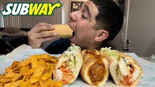 Subway Mukbang  Meatball Marinara Sub  Buffalo Chicken Sub [upl. by Jameson]