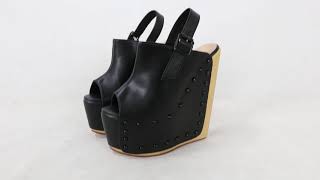 Sorbern Black Matt Rivets Women Pump Wedges Slingback Open Toe Cork Style Platform Open Toe Shoes [upl. by Linea]