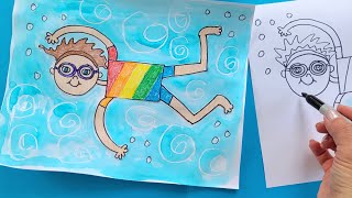 How to draw a swimming selfportrait easy step by step artmakeslifemeri [upl. by Nalyak217]