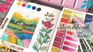 Color Play With Watercolors Sketchbook spread Landscape  Floral painting [upl. by Medarda]