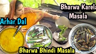 Arhar Dal With PumpkinBharwa Karela MasalaBharwa Bhindi MasalaDal Tadka Recipeayushicookingvlogs [upl. by Wind]