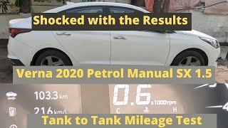 VERNA 2020 SX 15 Petrol manual tank to tank mileage test [upl. by Kirstin]