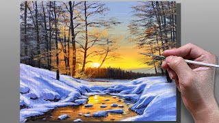 Acrylic Painting Golden Winter Landscape  Correa Art [upl. by Aldrich]