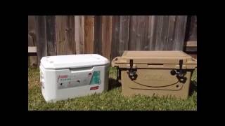 Cabelas Polar Cap 60qt vs Coleman Xtreme Marine 70qt cooler ice test [upl. by Lynch]