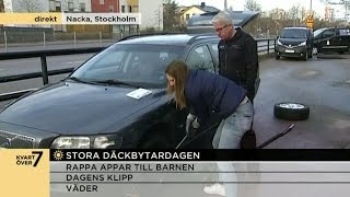 Maria Forsblom gör däckbyte ”Går ju som en dans”  Nyhetsmorgon TV4 [upl. by Ydnis508]