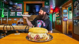 I ORDERED THE GIANT CORNED BEEF SANDWICH CHALLENGE AT A HAUNTED IRISH PUB  BeardMeatsFood [upl. by Atillertse]