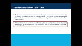 SAP LM05 Transfer Order Confirmation [upl. by Inalan]