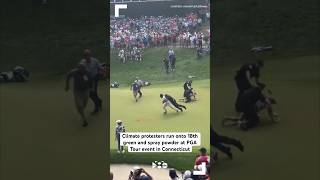 Climate protesters run onto 18th green and spray powder at PGA Tour event in Connecticut [upl. by Achilles680]