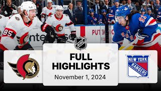 NHL Highlights  Senators vs Rangers  November 1 2024 [upl. by Dorr]