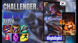 CHALLENGER Top Aurora vs Gnar lol KR solo rank Highlight 1421 [upl. by Wylie]