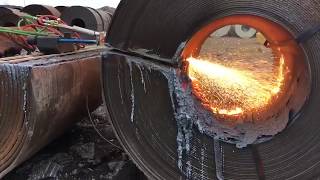 Flame Tech EM 2600 MT cutting through 22quot thick coil [upl. by Reichert]