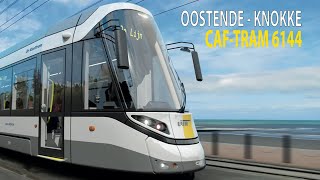 Cab Ride Coastal Tram Belgium Ostend  Knokke with CAF tram 6144 with stop names [upl. by Nagud]