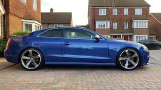 Audi RS5 42 V8 Sepang Blue w Bilstein PSS10 B16 Coilovers lowered 20mm with HampR Spacers [upl. by Nallij673]