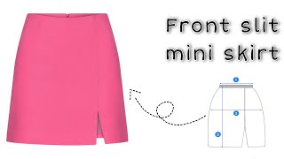 Mini skirt with front side slit tutorial  straight skirt pattern drafting [upl. by Cyrill986]