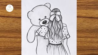 How to draw a girl holding a teddy bear  Girl drawing step by step  Easy drawing for beginners [upl. by Inge920]