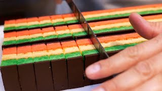 American Food  CHOCOLATE TRICOLOR RAINBOW COOKIES Ferrara Italian Bakery NYC [upl. by Asha915]