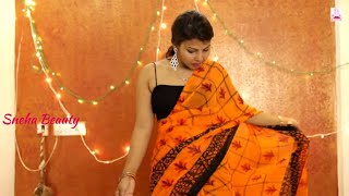 How To Wear Low Waist Saree  Ultra Low Waist Yellow Saree Wearing With Black Top  Saree vlog [upl. by Aubarta]