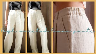 DIY High Waisted Wide Leg Pants  Elastic Back Pants  Elastic Back Linen Pants [upl. by Dean]