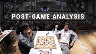 Carlsen and Anand Analyze Their Game  GRENKE Chess Classic 2019 [upl. by Anallese]