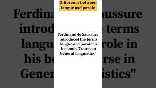 Difference between langue and parole Ferdinand de Saussure [upl. by Danie456]