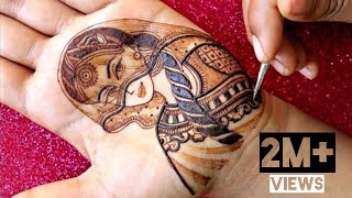 Draw bride face with ghunghat in bridal mehndi design  मेहंदी से घूंघट में दुल्हन बनाना सीखे [upl. by Van]