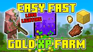 EASIEST GoldXP Farm With AUTO LAVA LIGHTING  Minecraft Bedrock Tutorial [upl. by Zurciram999]