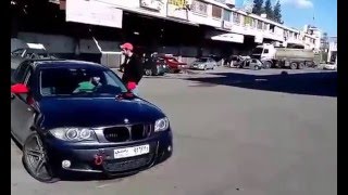 Bmw e87 drift donuts and burnout outside view part 2 [upl. by Nurat34]