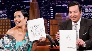 Halsey Sketches Baby Yoda in a PortraitDrawing Contest  The Tonight Show Starring Jimmy Fallon [upl. by Nosimaj]