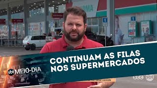 Continuam as filas nos supermercados de Florianópolis  SBT Meiodia 190320 [upl. by Burgener]