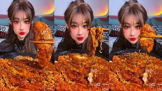 ASMR MUKBANG NOODLES WITH CHICKEN  EATING FIRE NOODLES SPICY FOOD CHALLENGE [upl. by Yorle381]