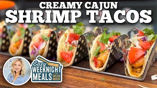 Easy Weeknight Meal Creamy Cajun Shrimp Tacos  Blackstone Griddles [upl. by Alessandro]